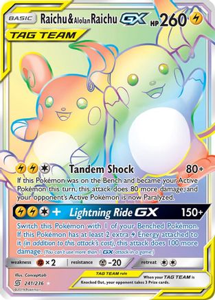 Raichu & Alolan Raichu GX (Secret) (UNM-241) (Holofoil)