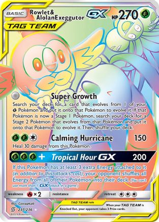 Rowlet & Alolan Exeggutor GX (Secret) (UNM-237) (Holofoil)