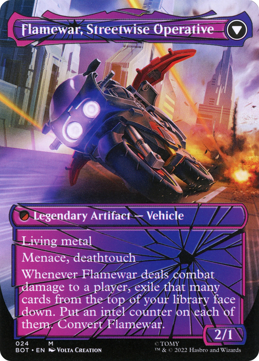 Flamewar, Brash Veteran // Flamewar, Streetwise Operative (BOT-024) (Shattered Glass) (Borderless) (Foil)