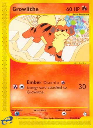 Growlithe (51) (AQ-051) (Reverse Holofoil)